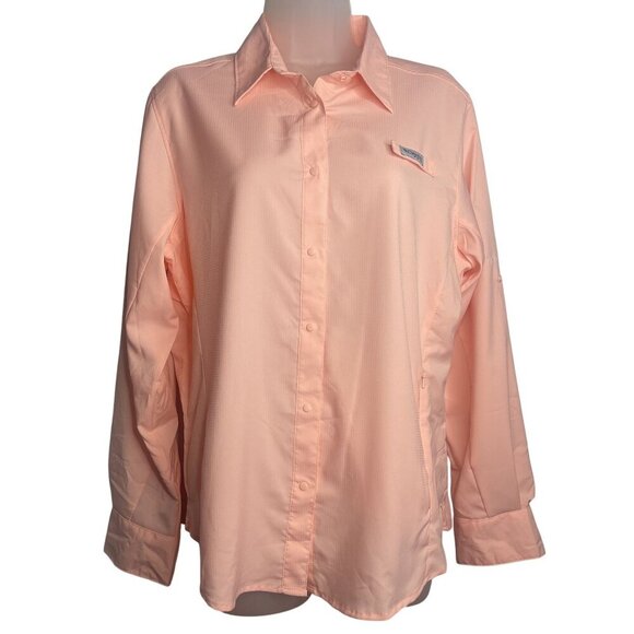 Columbia PFG Sportswear Womens Long Roll Sleeves Coral Button-Up Shirt L Vent - Picture 3 of 10
